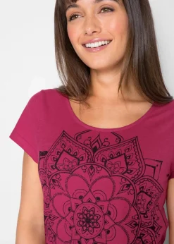bonprix Shirts & Tops|Nachhaltigere Materialien^T-Shirt aus reiner Bio-Baumwolle beerenrot graphisch bedruckt
