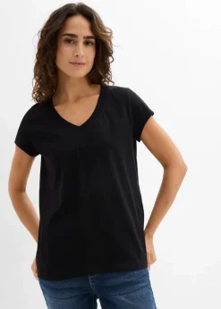 bonprix Bekleidung·Röcke|Nachhaltigere Materialien^T-Shirt aus reiner Bio-Baumwolle (2er Pack) schwarz/weiß