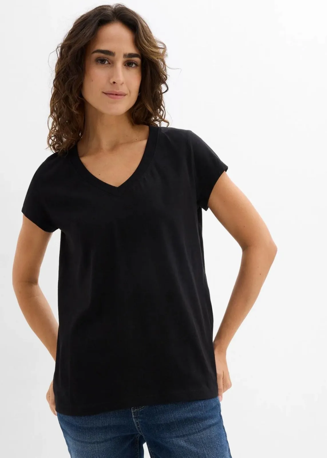 bonprix Bekleidung·Röcke|Nachhaltigere Materialien^T-Shirt aus reiner Bio-Baumwolle (2er Pack) schwarz/weiß