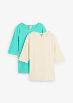 bonprix Bekleidung·Röcke|Basics^T-Shirt aus reiner Bio-Baumwolle, (2er Pack) mentholblau/natur