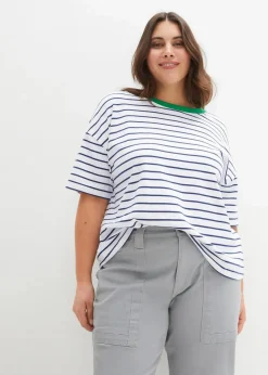 bonprix Shirts & Tops|Nachhaltigere Materialien^T-Shirt aus reiner Bio-Baumwolle weiß/tiefblau/grasgrün gestreift