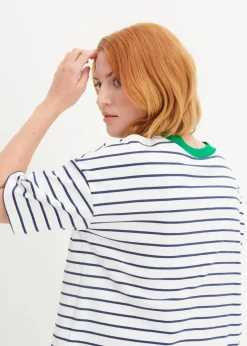 bonprix Shirts & Tops|Nachhaltigere Materialien^T-Shirt aus reiner Bio-Baumwolle weiß/tiefblau/grasgrün gestreift