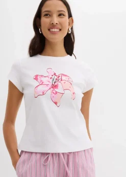 bonprix Shirts & Tops|Nachhaltigere Materialien^T-Shirt aus reiner Bio-Baumwolle weiß/kristallrosa bedruckt