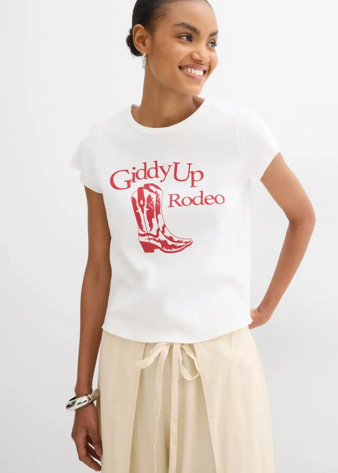 bonprix Shirts & Tops|Nachhaltigere Materialien^T-Shirt aus reiner Bio-Baumwolle weiß/chillirot