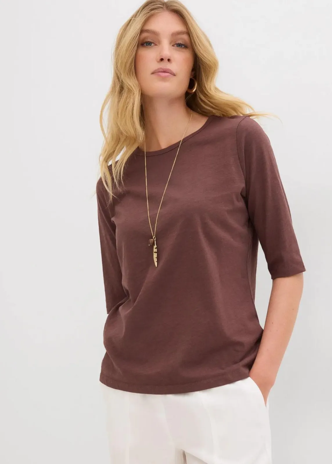 bonprix Nachhaltigere Materialien|Shirts & Tops^T-Shirt aus reiner Bio-Baumwolle, (2er Pack) wollweiß/terrabraun