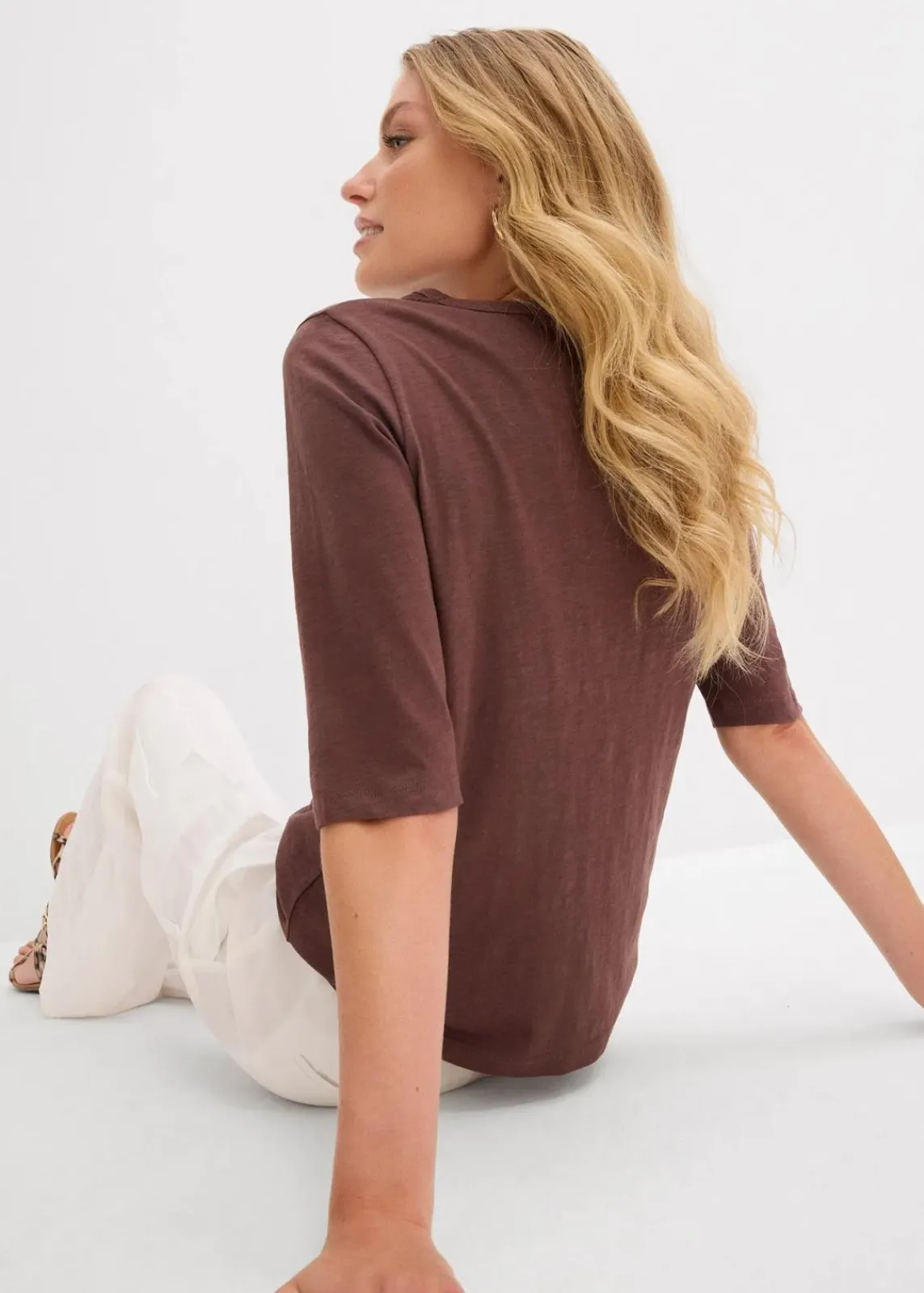 bonprix Nachhaltigere Materialien|Shirts & Tops^T-Shirt aus reiner Bio-Baumwolle, (2er Pack) wollweiß/terrabraun