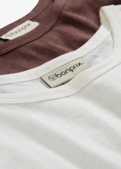 bonprix Nachhaltigere Materialien|Shirts & Tops^T-Shirt aus reiner Bio-Baumwolle, (2er Pack) wollweiß/terrabraun