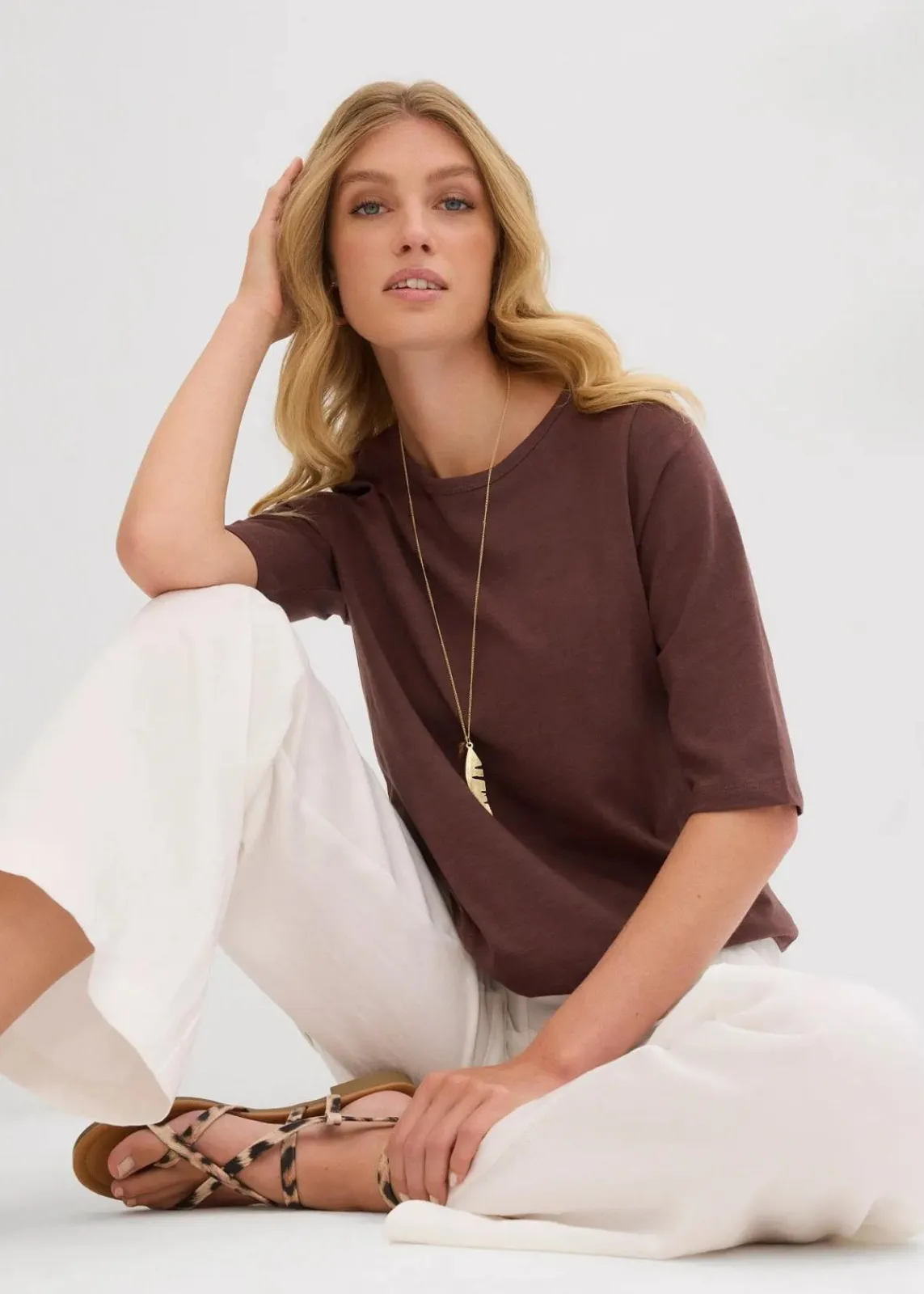 bonprix Nachhaltigere Materialien|Shirts & Tops^T-Shirt aus reiner Bio-Baumwolle, (2er Pack) wollweiß/terrabraun