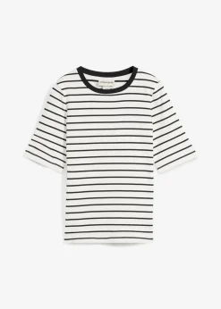 bonprix Bekleidung·Röcke|Basics^T-Shirt aus schwerer Bio-Baumwolle wollweiß/schwarz gestreift