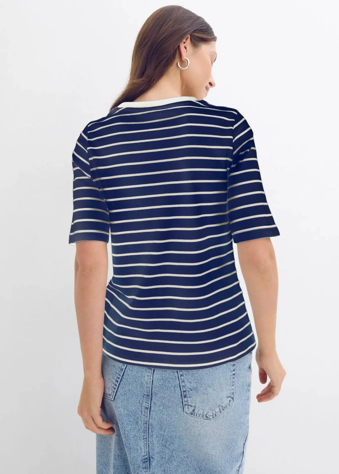 bonprix Nachhaltigere Materialien|Shirts & Tops^T-Shirt aus schwerer Bio-Baumwolle dunkelblau/wollweiß gestreift