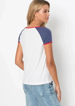 bonprix Shirts & Tops|Nachhaltigere Materialien^T-Shirt aus softer Viskose weiß/rot/indigo bedruckt