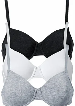 bonprix Wäsche·Basics|Wäsche·Baumwollunterwäsche^T-Shirt BH mit Bügel aus Bio-Baumwolle (3er Pack) weiß+ schwarz+ graumelange
