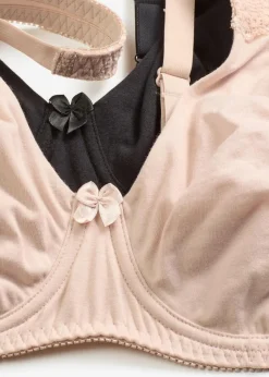 bonprix Wäsche·Basics|Wäsche·Baumwollunterwäsche^T-Shirt BH mit Bügel mit Baumwolle (2er Pack) schwarz + kreidebeige