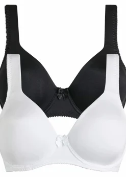 bonprix Große Cups D-H|Bhs^T-Shirt BH mit Bügel und Glanzeffekt (2er Pack) schwarz + weiß