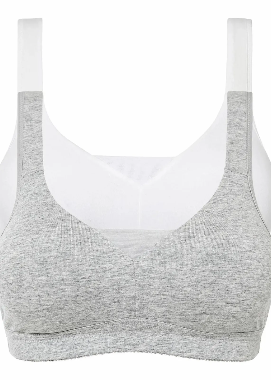 bonprix Wäsche·Basics|Wäsche·Baumwollunterwäsche^T-Shirt BH ohne Bügel mit Baumwolle (2er Pack) hellgrau meliert + weiß