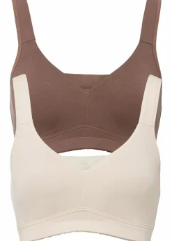 bonprix Bhs|Baumwollunterwäsche^T-Shirt BH ohne Bügel mit Baumwolle (2er Pack) sandbeige + braun
