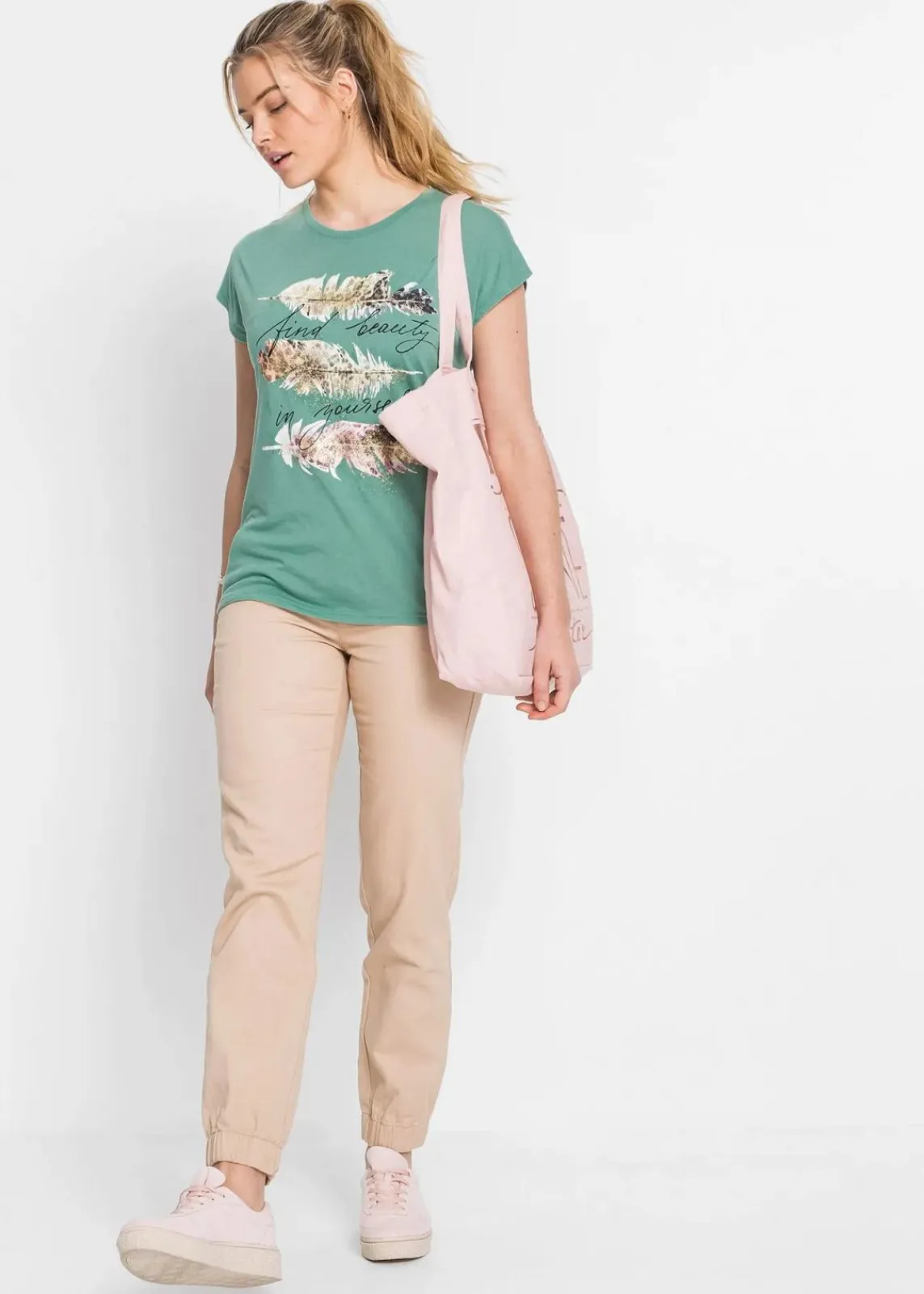 bonprix Shirts & Tops^T-Shirt mit Glitzerdruck salbeigrün bedruckt
