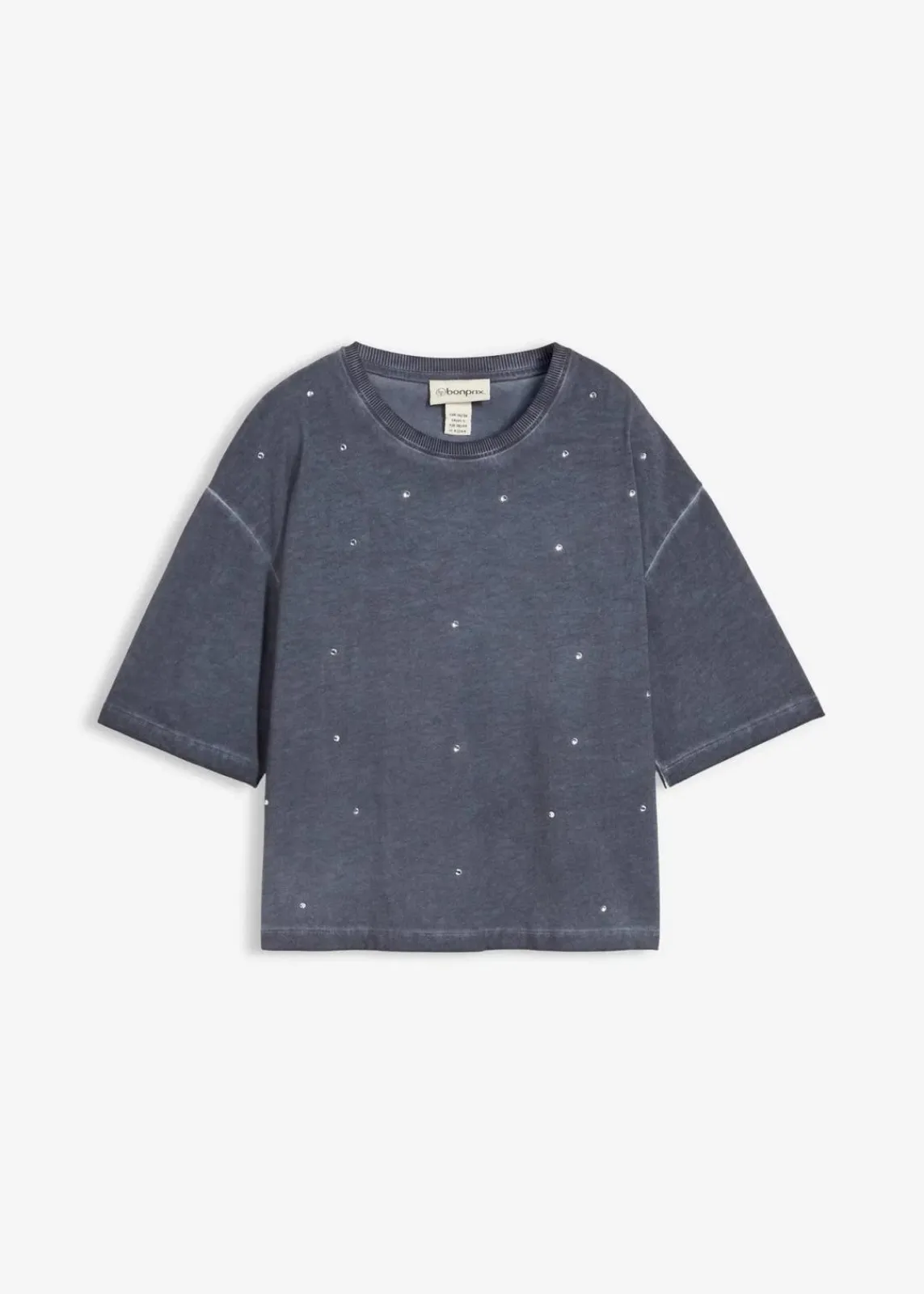 bonprix Shirts & Tops^T-Shirt mit Glitzersteinen aus reiner Baumwolle nachtblau washed