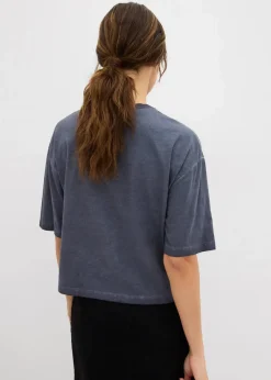 bonprix Shirts & Tops^T-Shirt mit Glitzersteinen aus reiner Baumwolle nachtblau washed