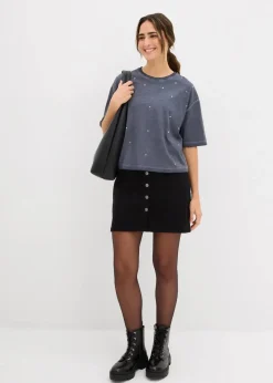 bonprix Shirts & Tops^T-Shirt mit Glitzersteinen aus reiner Baumwolle nachtblau washed