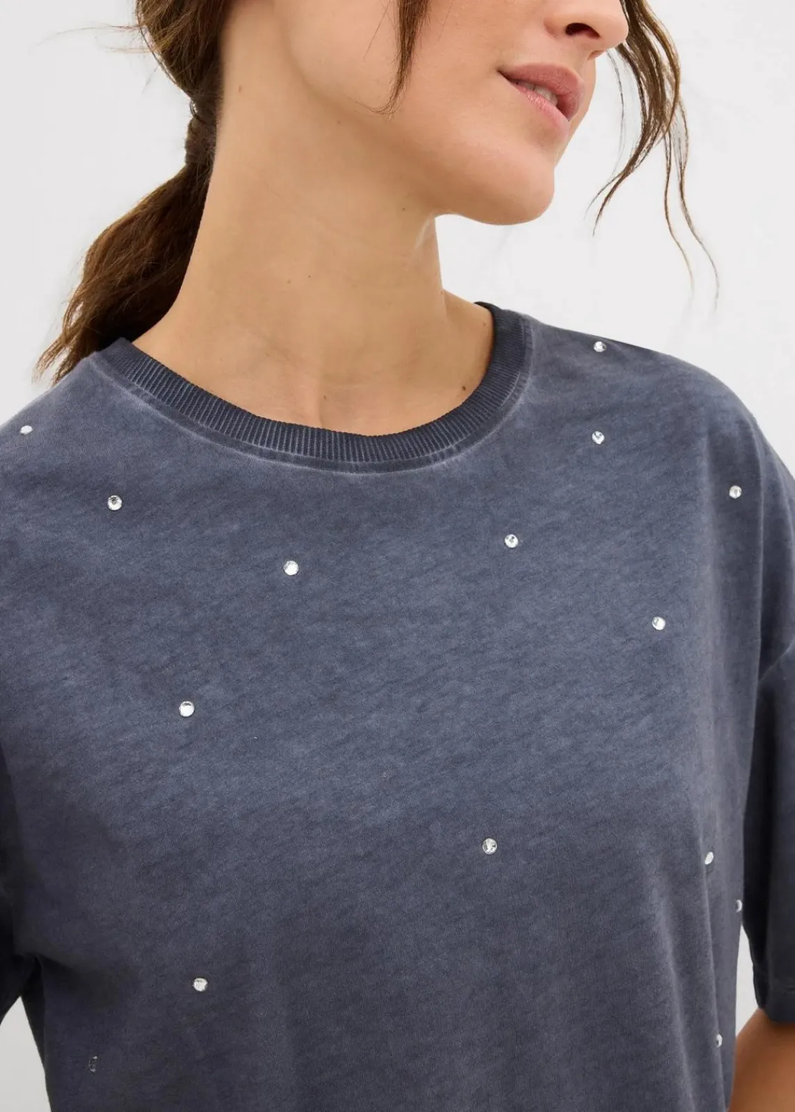 bonprix Shirts & Tops^T-Shirt mit Glitzersteinen aus reiner Baumwolle nachtblau washed