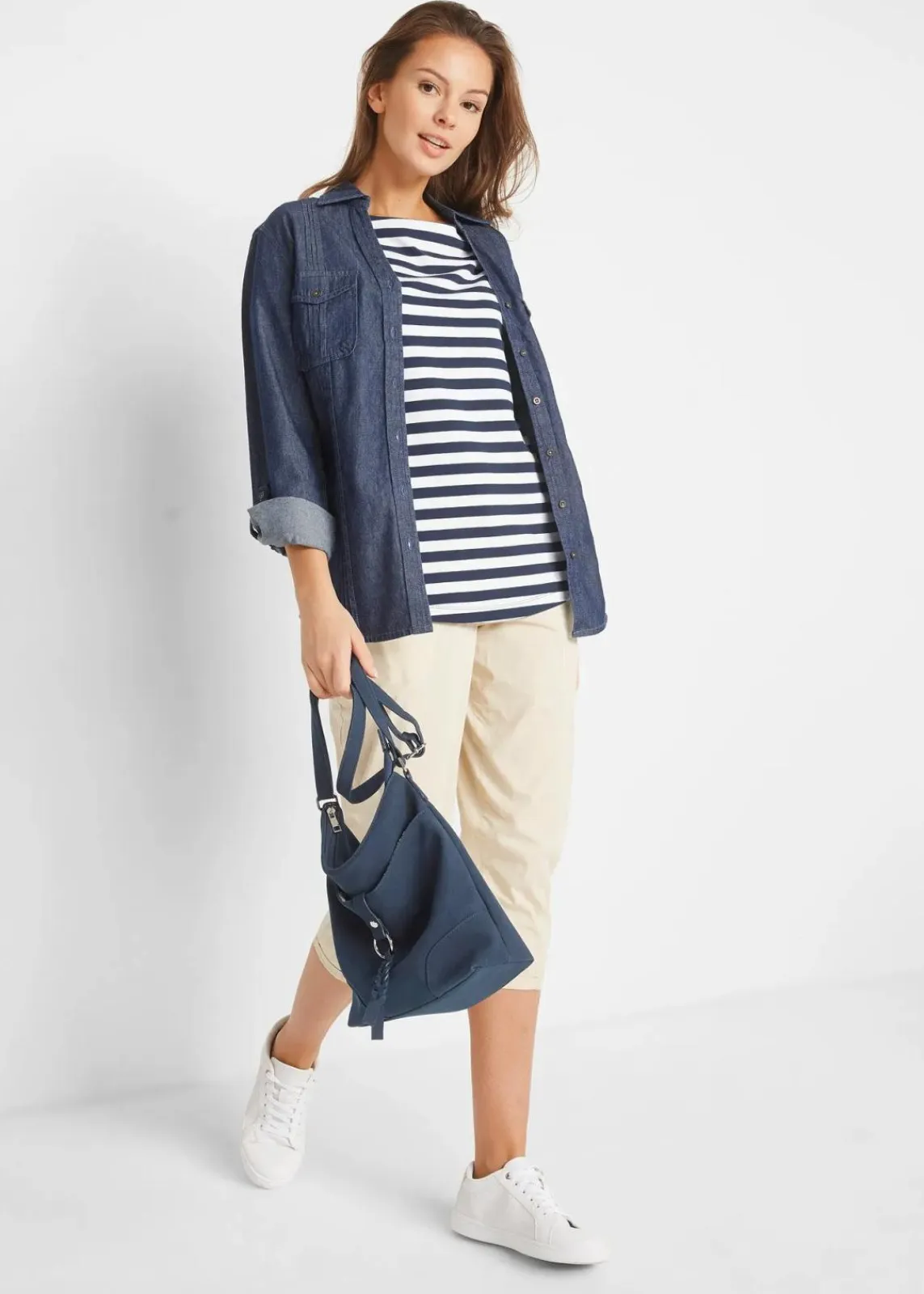 bonprix Bekleidung·Röcke|Basics^T-Shirt mit U-Boot-Ausschnitt weiß/dunkelblau gestreift