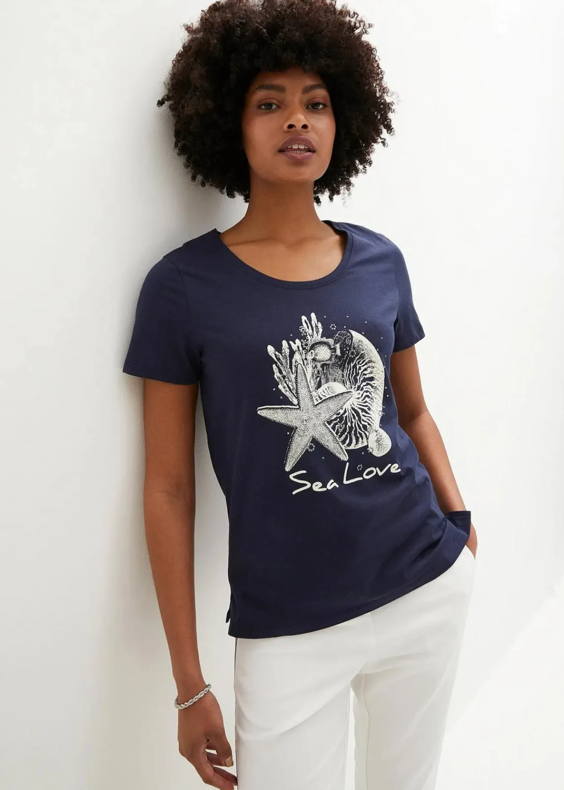 bonprix Shirts & Tops|Nachhaltigere Materialien^T-Shirt Sea Love dunkelblau/cremeweiss bedruckt