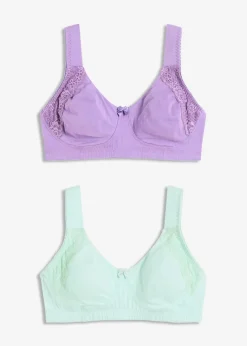 bonprix Bhs|Baumwollunterwäsche^T-Shirt-BH ohne Bügel mit Baumwolle (2er Pack) pastellmint + tiefflieder