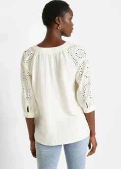 bonprix Bekleidung·Jacken & Mäntel|Blusen & Tuniken^Tunika aus luftigem Musselin wollweiß