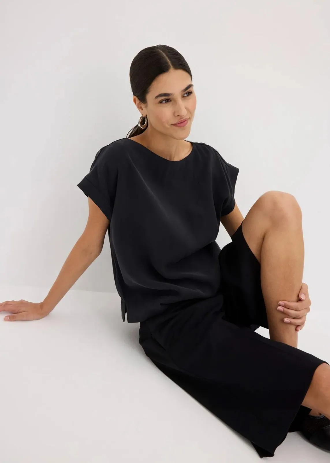 bonprix Blusen & Tuniken|Bekleidung·Jacken & Mäntel^Tunika mit U-Boot Ausschnitt schwarz