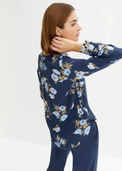 bonprix Blusen & Tuniken|Nachhaltigere Materialien^Tunikabluse dunkelblau/blau floral