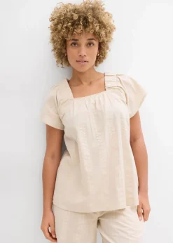 bonprix Blusen & Tuniken|Bekleidung·Jacken & Mäntel^Tunikabluse aus Baumwoll-Seersucker hellsand