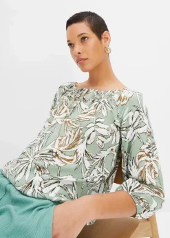 bonprix Bekleidung·Jacken & Mäntel|Blusen & Tuniken^Tunikabluse aus fließender Viskose mint geblümt