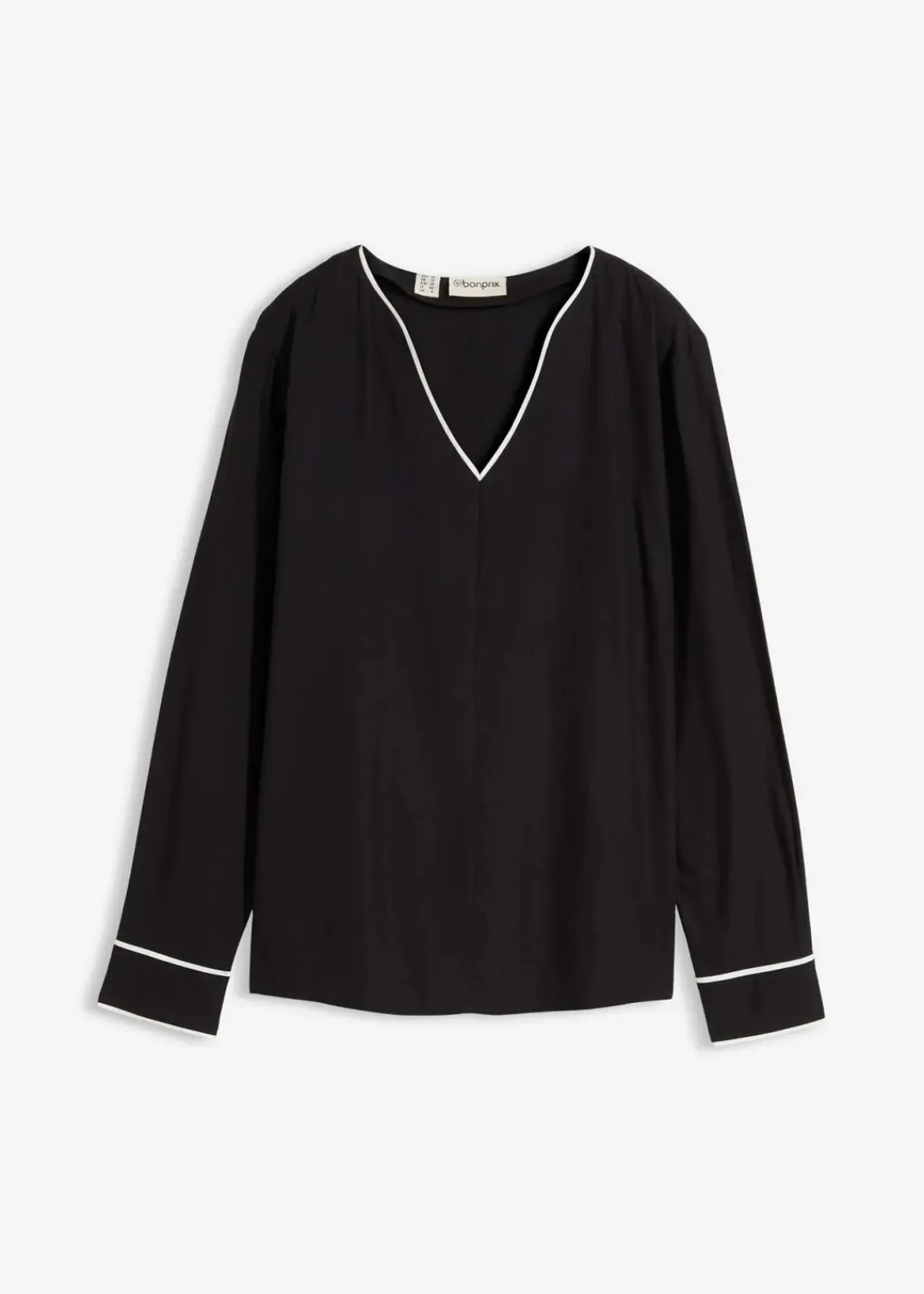 bonprix Bekleidung·Jacken & Mäntel|Blusen & Tuniken^Tunikabluse aus fließender Viskose schwarz/wollweiß