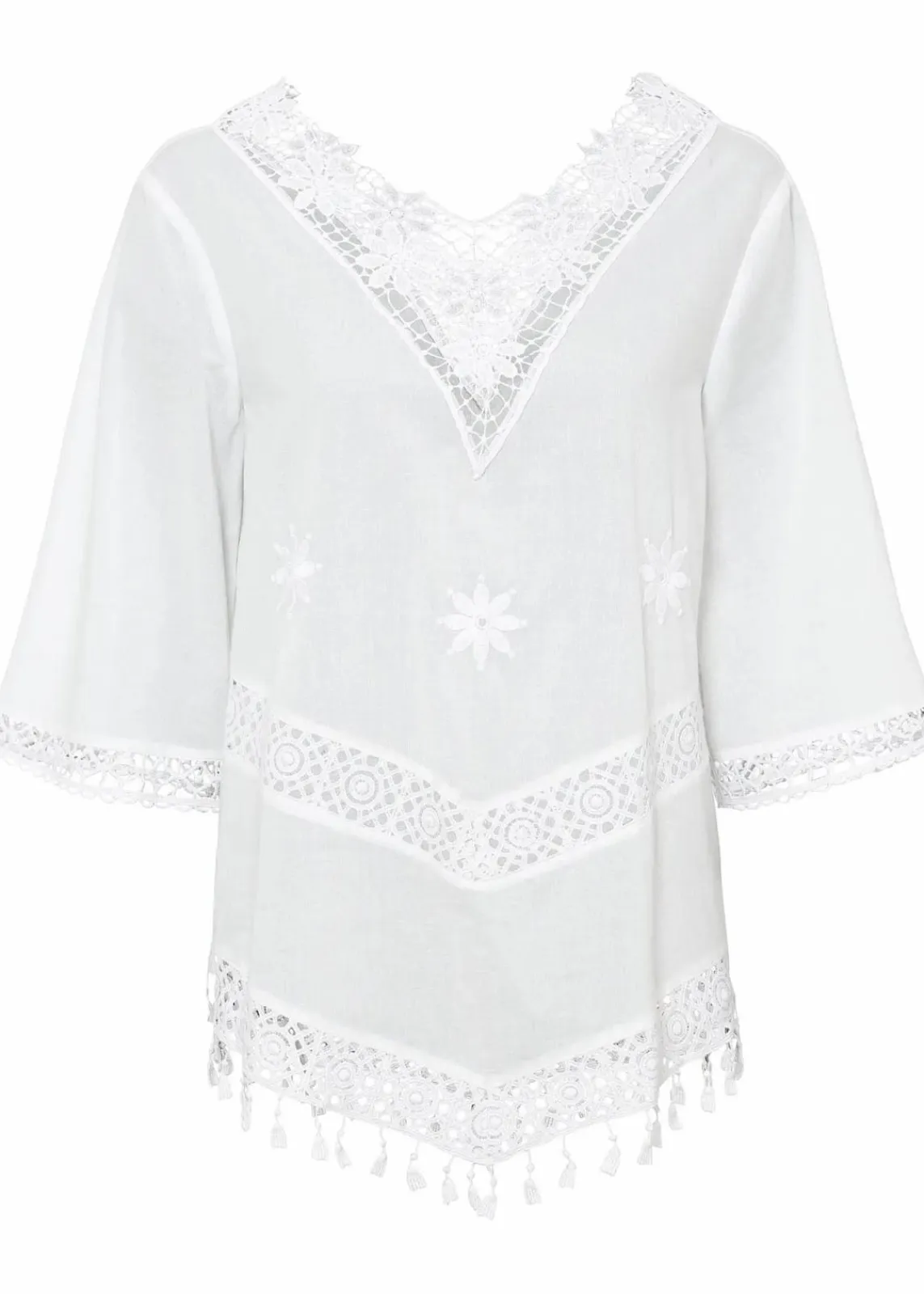 bonprix Bekleidung·Jacken & Mäntel|Blusen & Tuniken^Tunikabluse aus reiner Baumwolle wollweiß