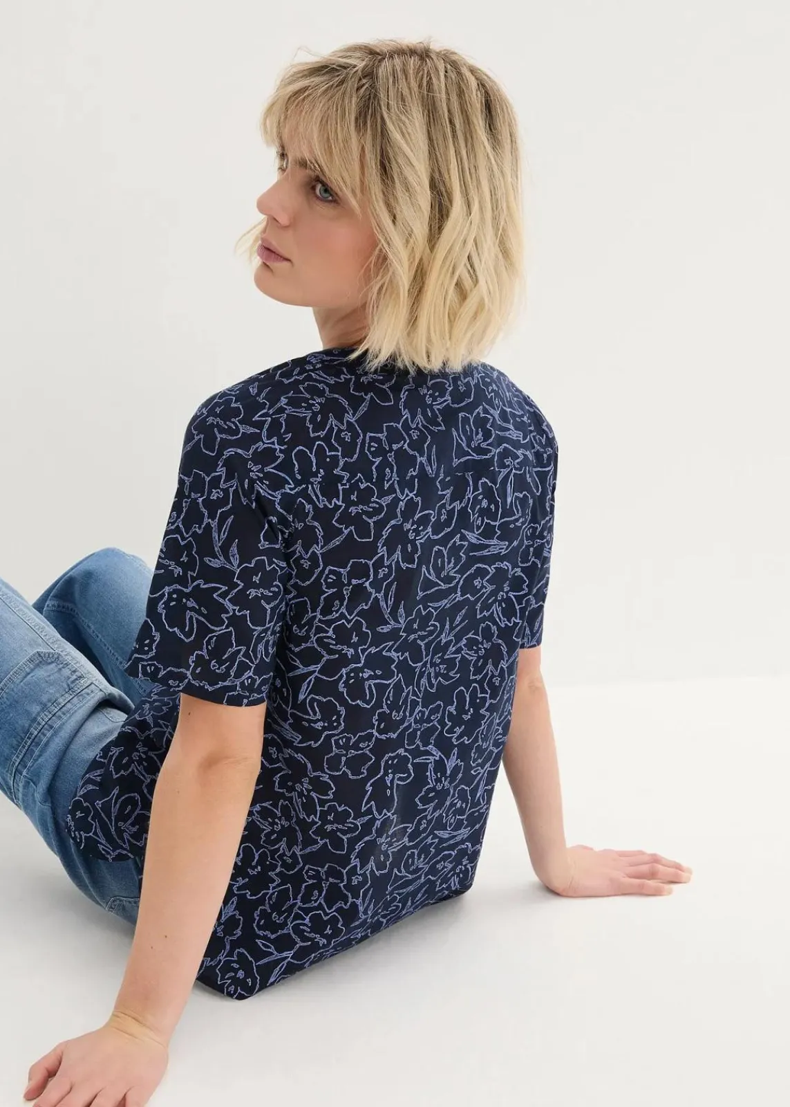 bonprix Blusen & Tuniken^Tunikabluse aus reiner Baumwolle dunkelblau/perlblau floral