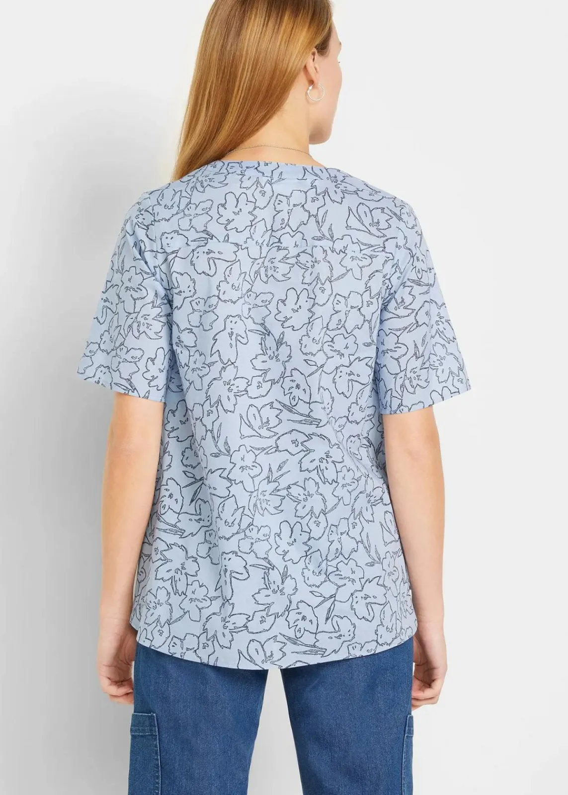 bonprix Blusen & Tuniken^Tunikabluse aus reiner Baumwolle perlblau/dunkelblau floral