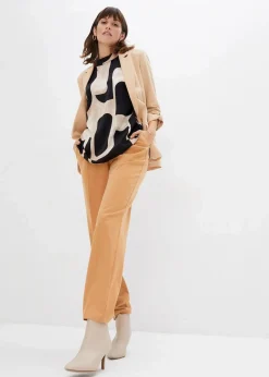 bonprix Bekleidung·Jacken & Mäntel|Blusen & Tuniken^Tunikabluse aus Satin schwarz/kieselbeige/khakibeige bedruckt