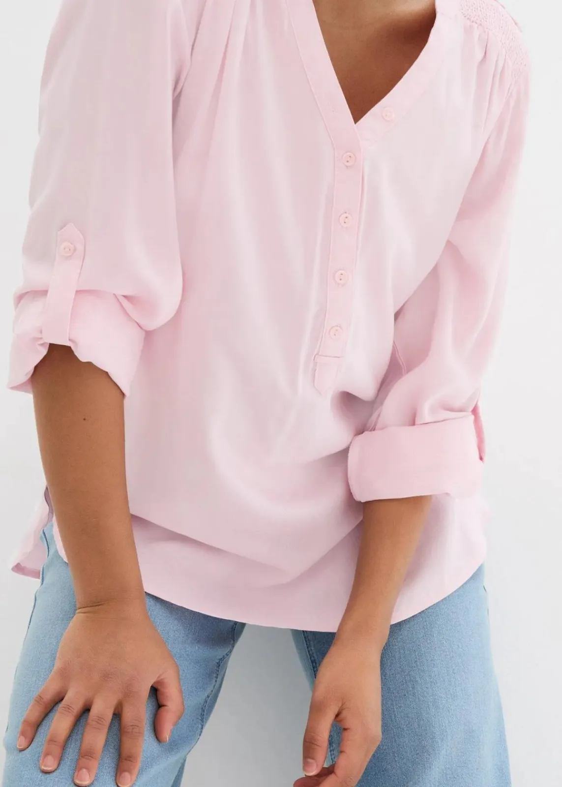 bonprix Blusen & Tuniken|Nachhaltigere Materialien^Tunikabluse aus softer Viskose puderrosa