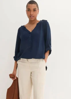 bonprix Blusen & Tuniken|Nachhaltigere Materialien^Tunikabluse aus softer Viskose dunkelblau