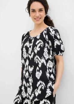 bonprix Blusen & Tuniken|Zweiteiler & Sets^Tunikabluse aus softer Viskose schwarz/wollweiß bedruckt