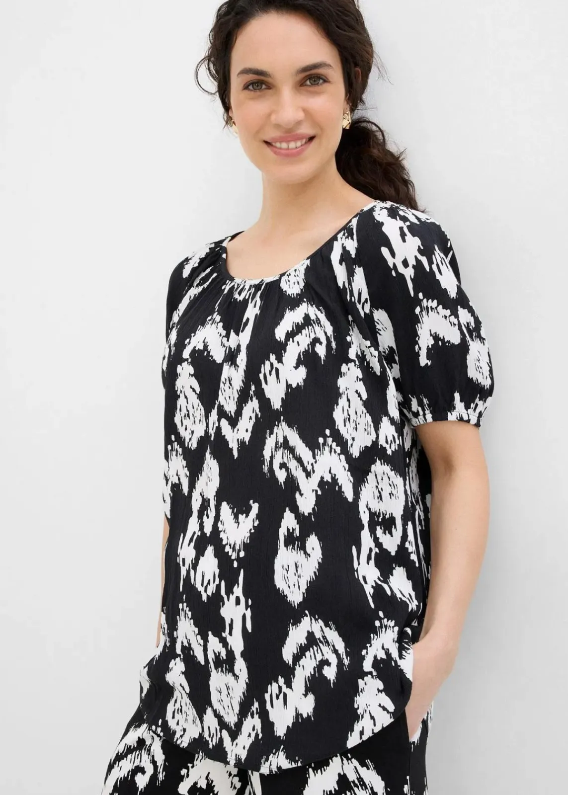 bonprix Blusen & Tuniken|Zweiteiler & Sets^Tunikabluse aus softer Viskose schwarz/wollweiß bedruckt