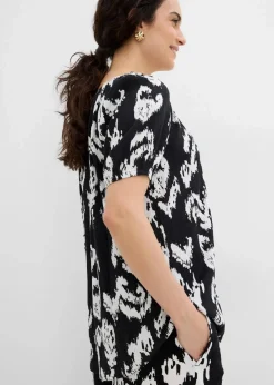 bonprix Blusen & Tuniken|Zweiteiler & Sets^Tunikabluse aus softer Viskose schwarz/wollweiß bedruckt