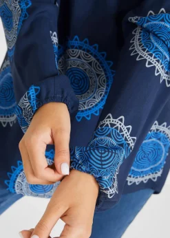 bonprix Blusen & Tuniken|Bekleidung·Jacken & Mäntel^Tunikabluse aus softer Viskose dunkelblau bedruckt