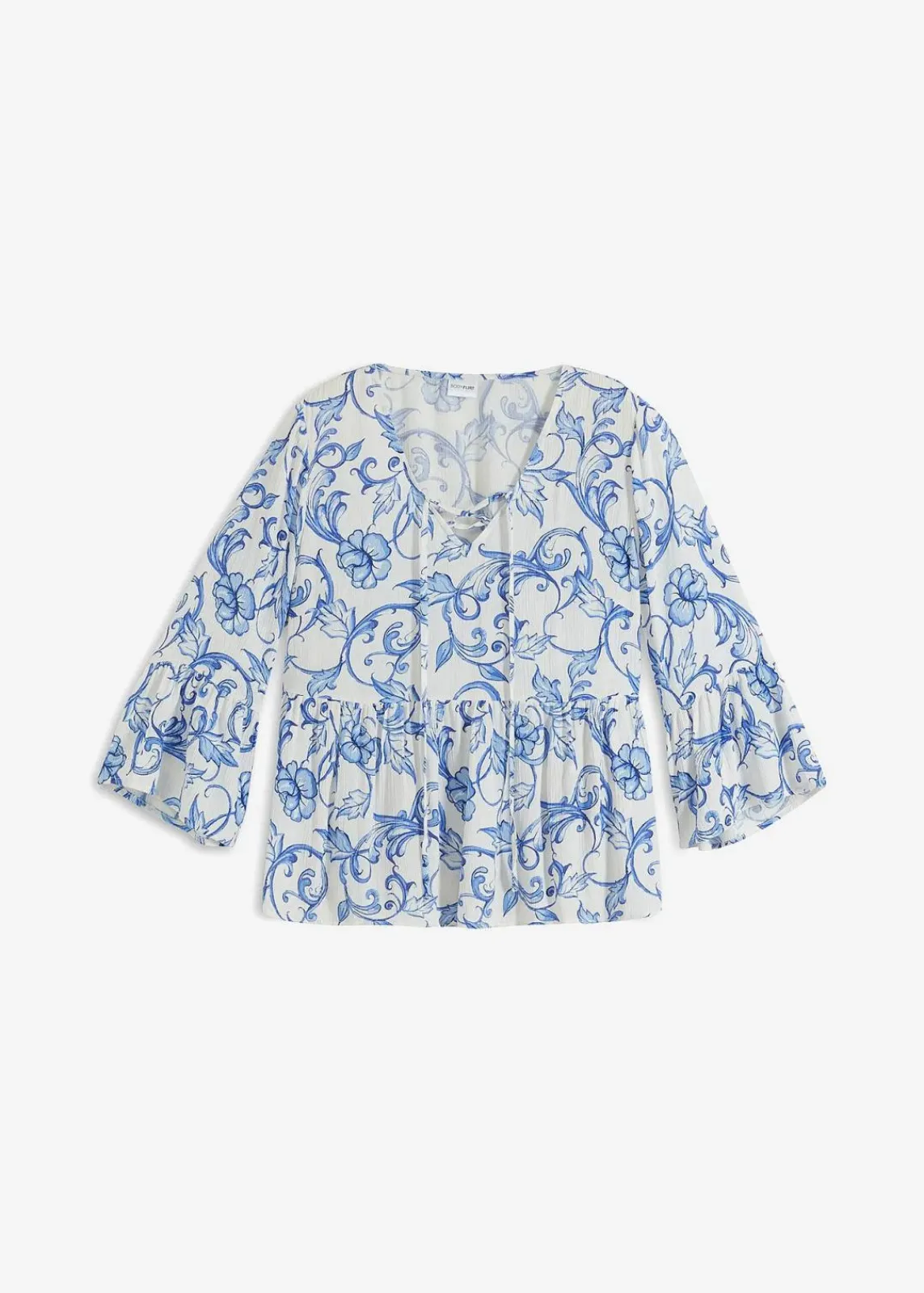 bonprix Bekleidung·Jacken & Mäntel|Blusen & Tuniken^Tunikabluse aus strukturierter Viskose weiß/blau floral