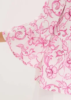 bonprix Nachhaltigere Materialien|Blusen & Tuniken^Tunikabluse aus strukturierter Viskose weiß/pink floral