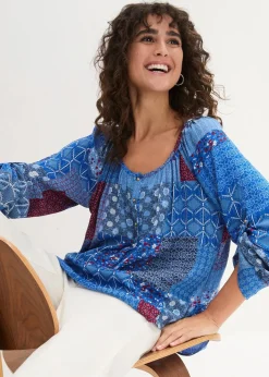 bonprix Bekleidung·Jacken & Mäntel|Blusen & Tuniken^Tunikabluse, Crincle, Langarm enzian floral