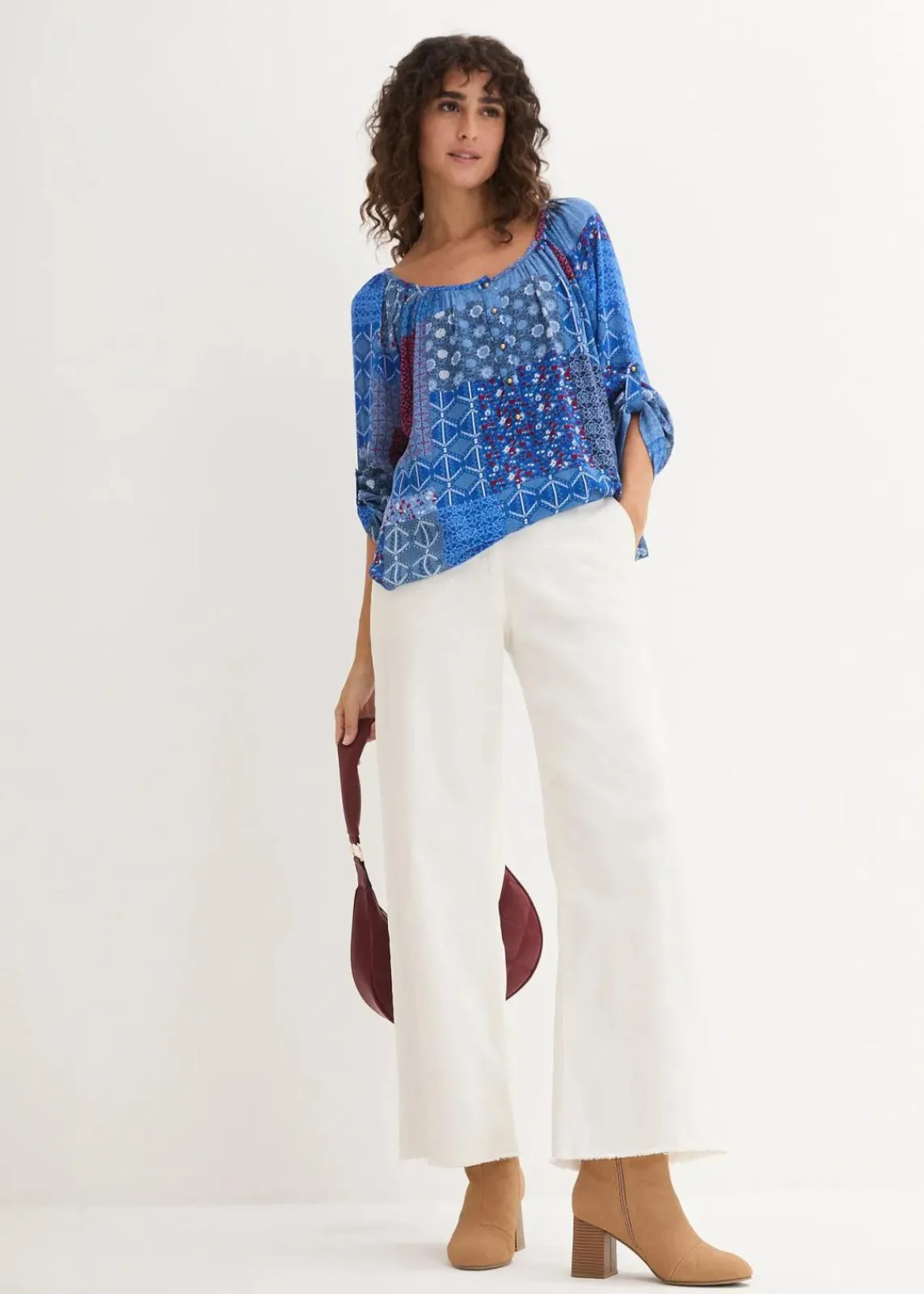 bonprix Bekleidung·Jacken & Mäntel|Blusen & Tuniken^Tunikabluse, Crincle, Langarm enzian floral
