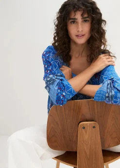 bonprix Bekleidung·Jacken & Mäntel|Blusen & Tuniken^Tunikabluse, Crincle, Langarm enzian floral