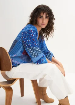 bonprix Bekleidung·Jacken & Mäntel|Blusen & Tuniken^Tunikabluse, Crincle, Langarm enzian floral